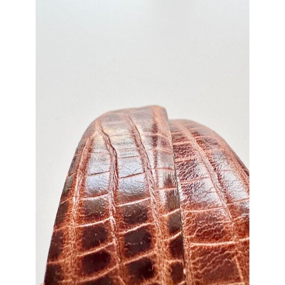 DANIER Brown Croc Embossed Leather Brushed Gold Buckle Hip Belt, Size M - Picture 5 of 14